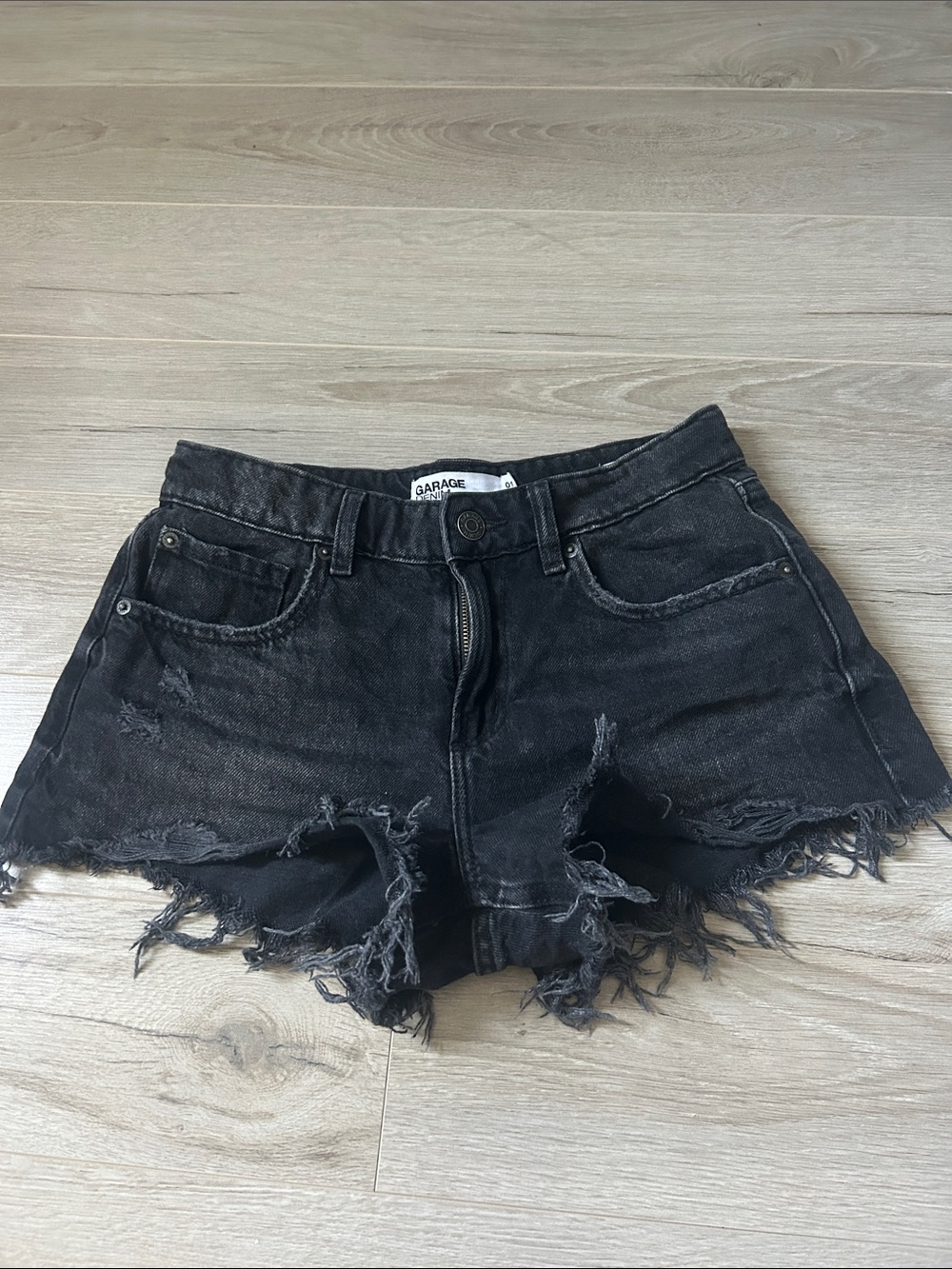 Garage Black Frayed Distressed Denim Shorts